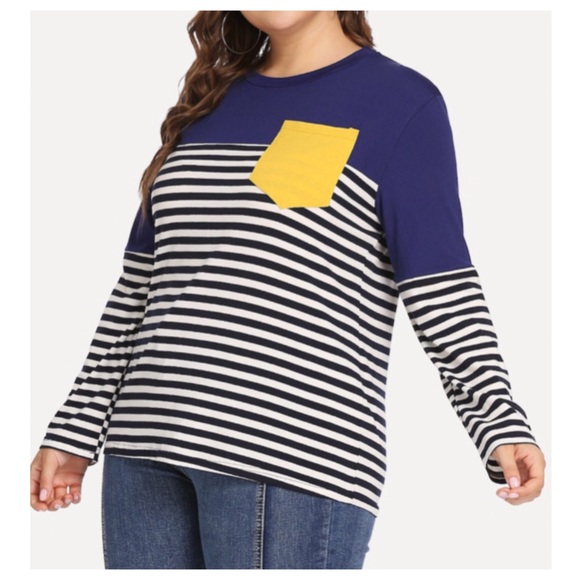 ➕ Navy Contrast Stripe Tee - Picture 2 of 5